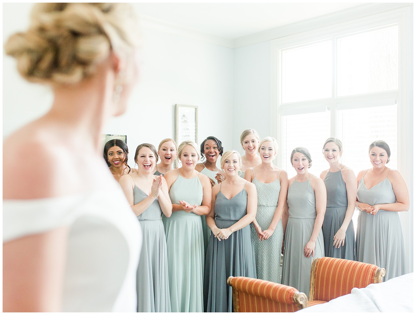 First look with bridesmaids 